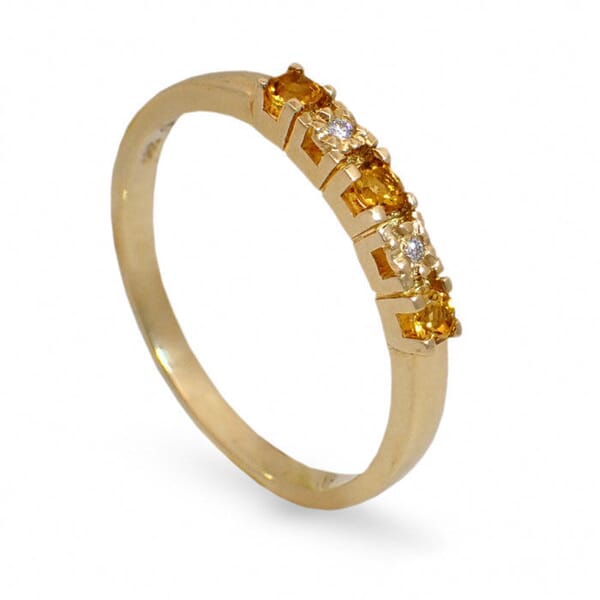 Diamantring i gult gull 14kt med citrin og 0,013 ct W-Si - COC00376c